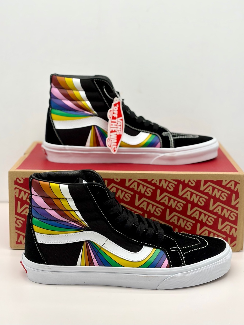 Vans High-Top Sk8-Hi Reissue Sneakers Black with Rainbow Stripes